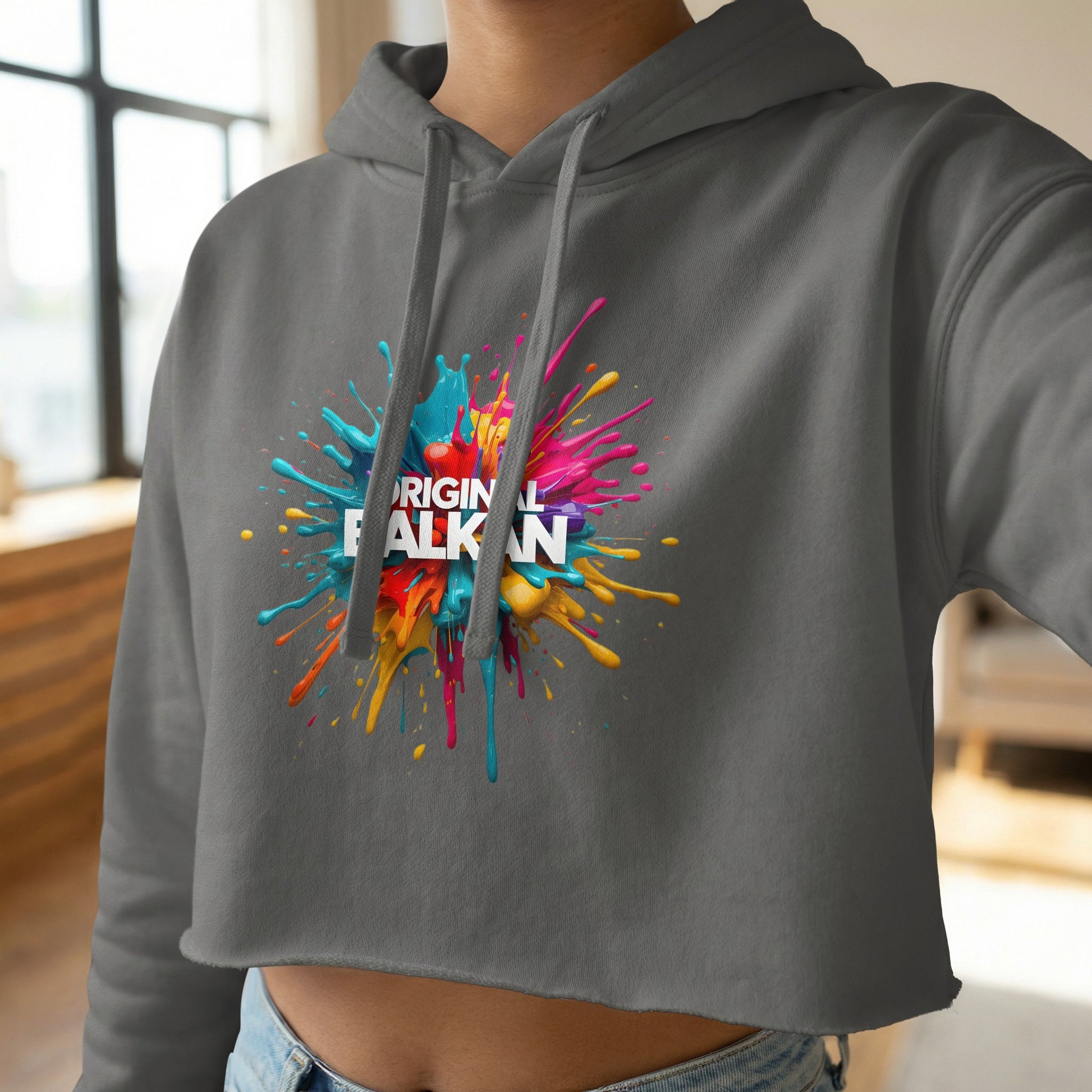 Original Falkan Colorful Paint Splatter Cropped Hoodie product type