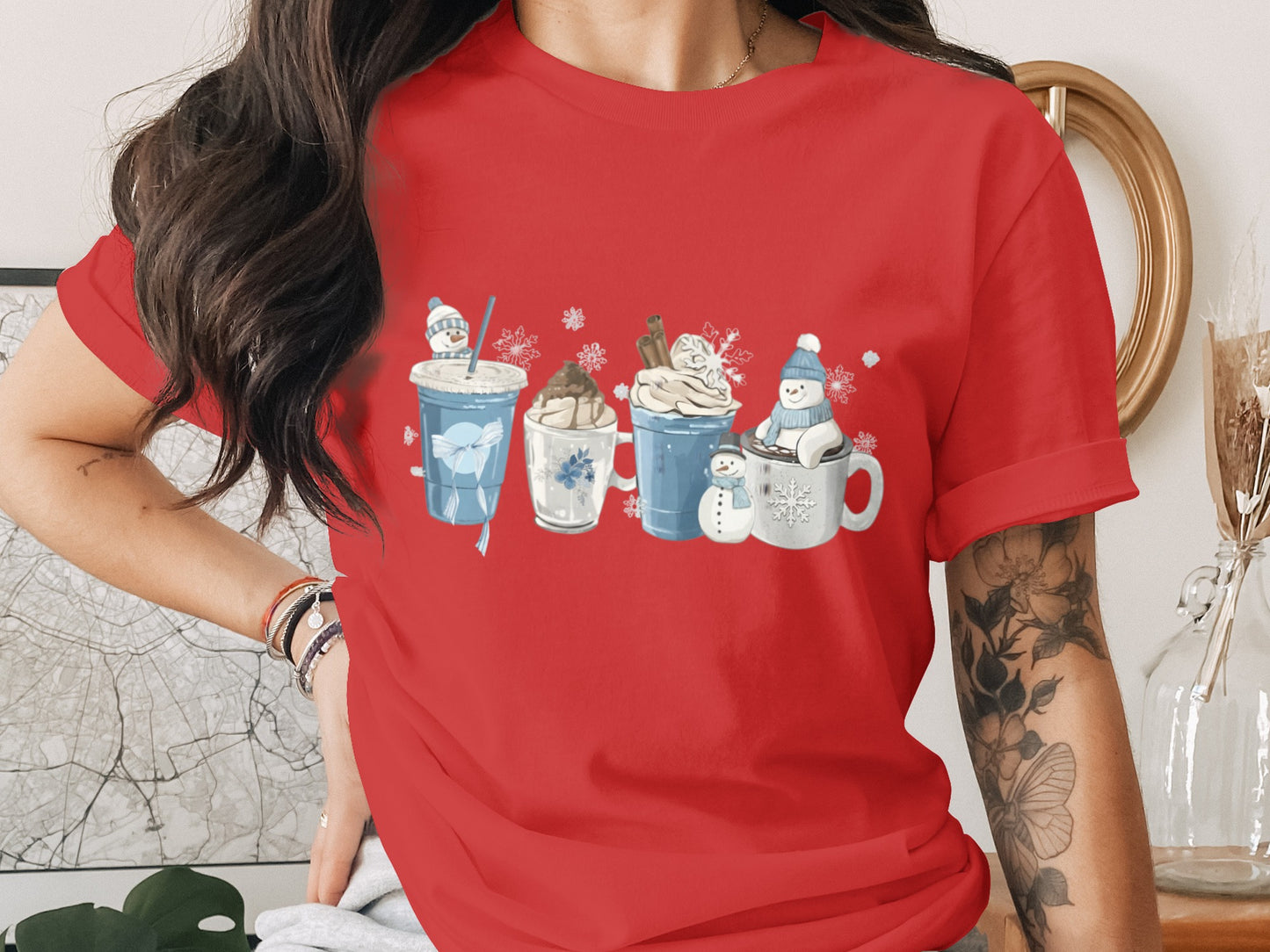 Festive Beverages Winter Theme Graphic T-shirt