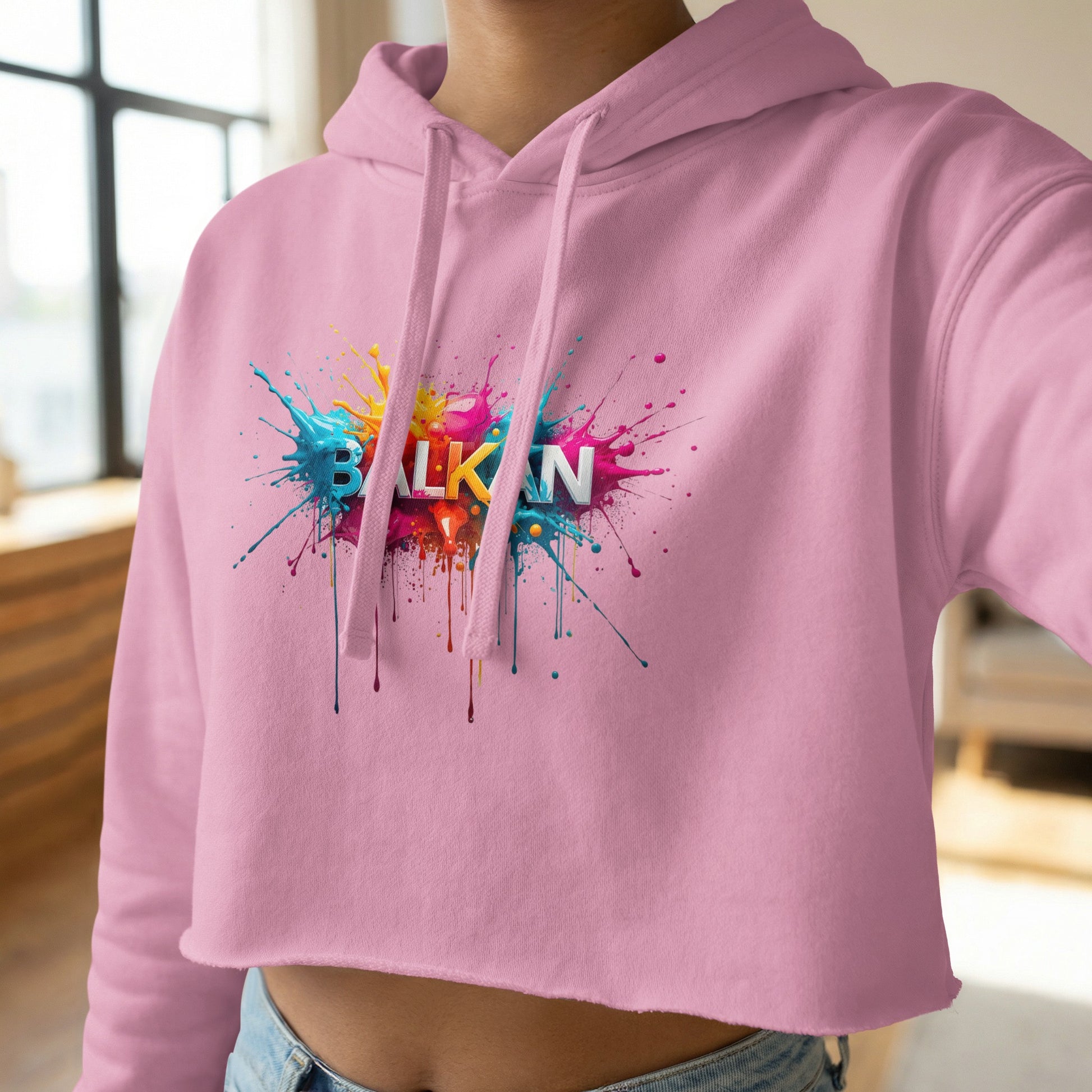 BALKAN colorful paint splash design cropped hoodie product type