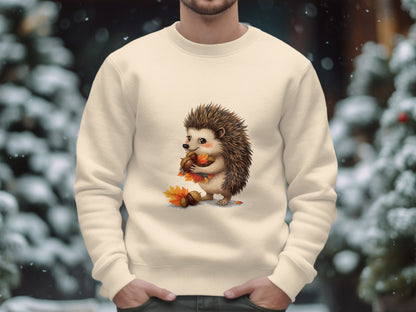 Adorable Hedgehog Holding Leaves Design Sweater product