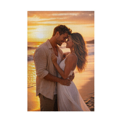 Romantic Beach Sunset Couple Embrace Puzzle