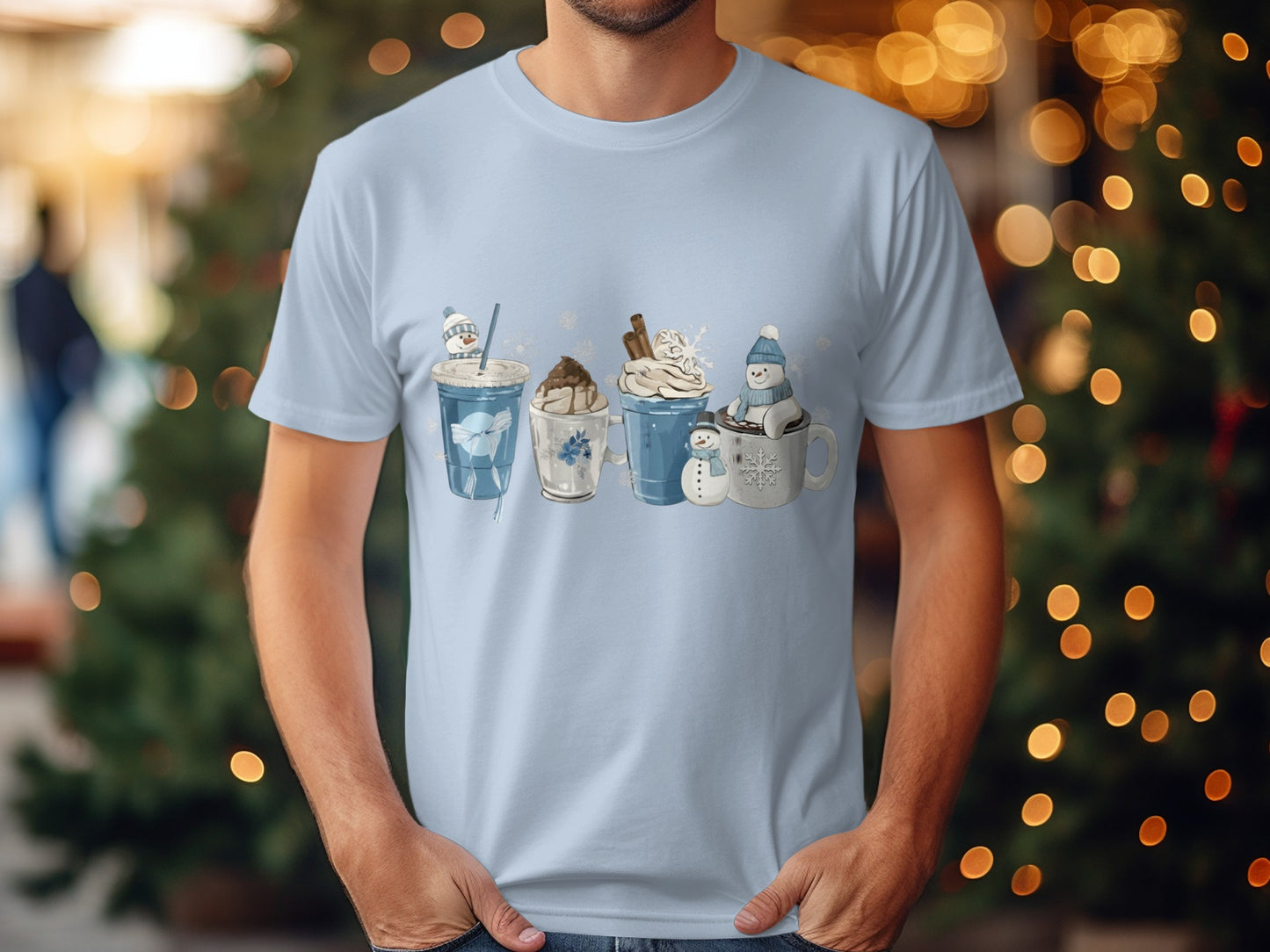 Festive Snowman Drinks T-shirt for Holiday Season
