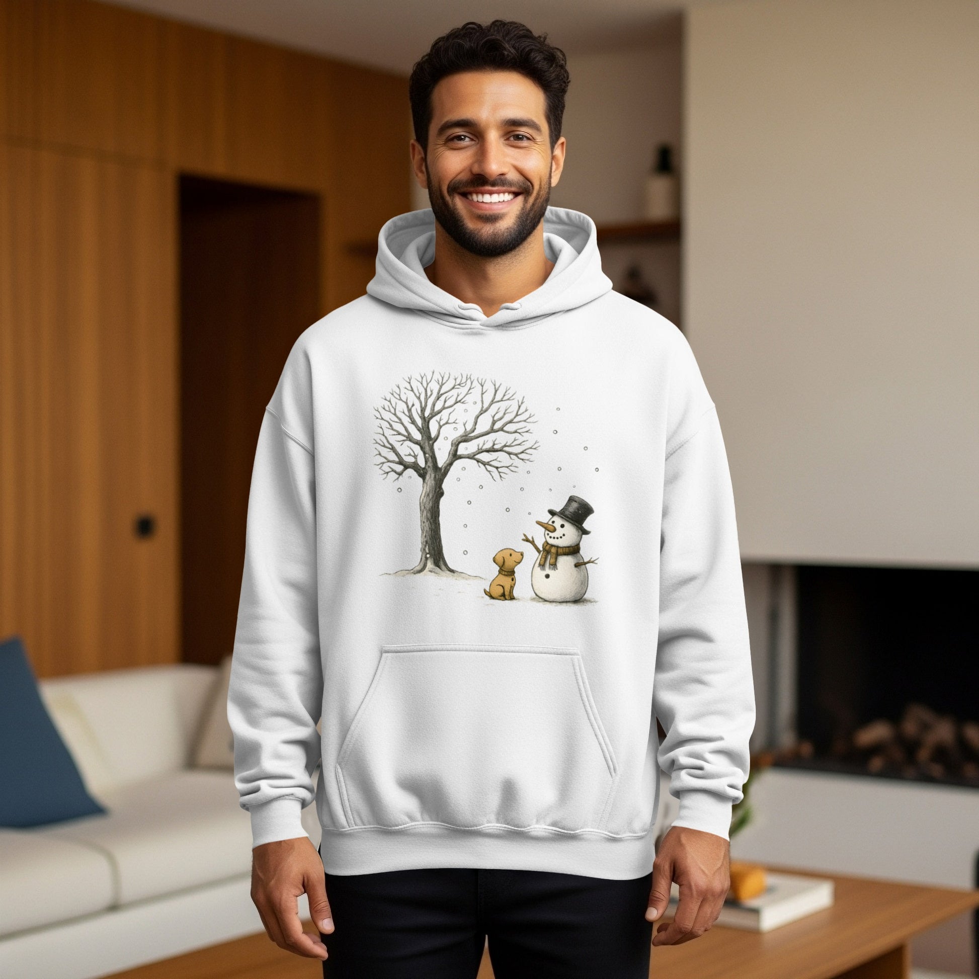 Snowman and Dog by Winter Tree Hoodie