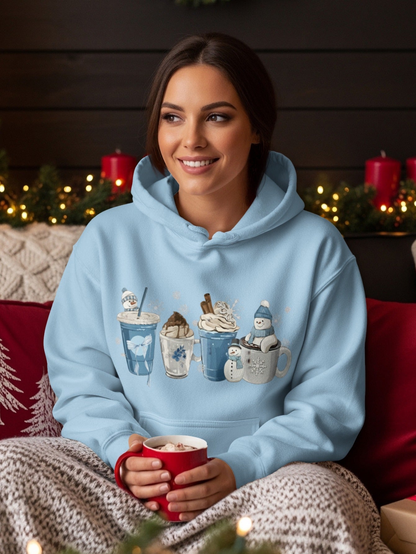 Cozy Winter Themed Hoodie with Festive Beverage Design