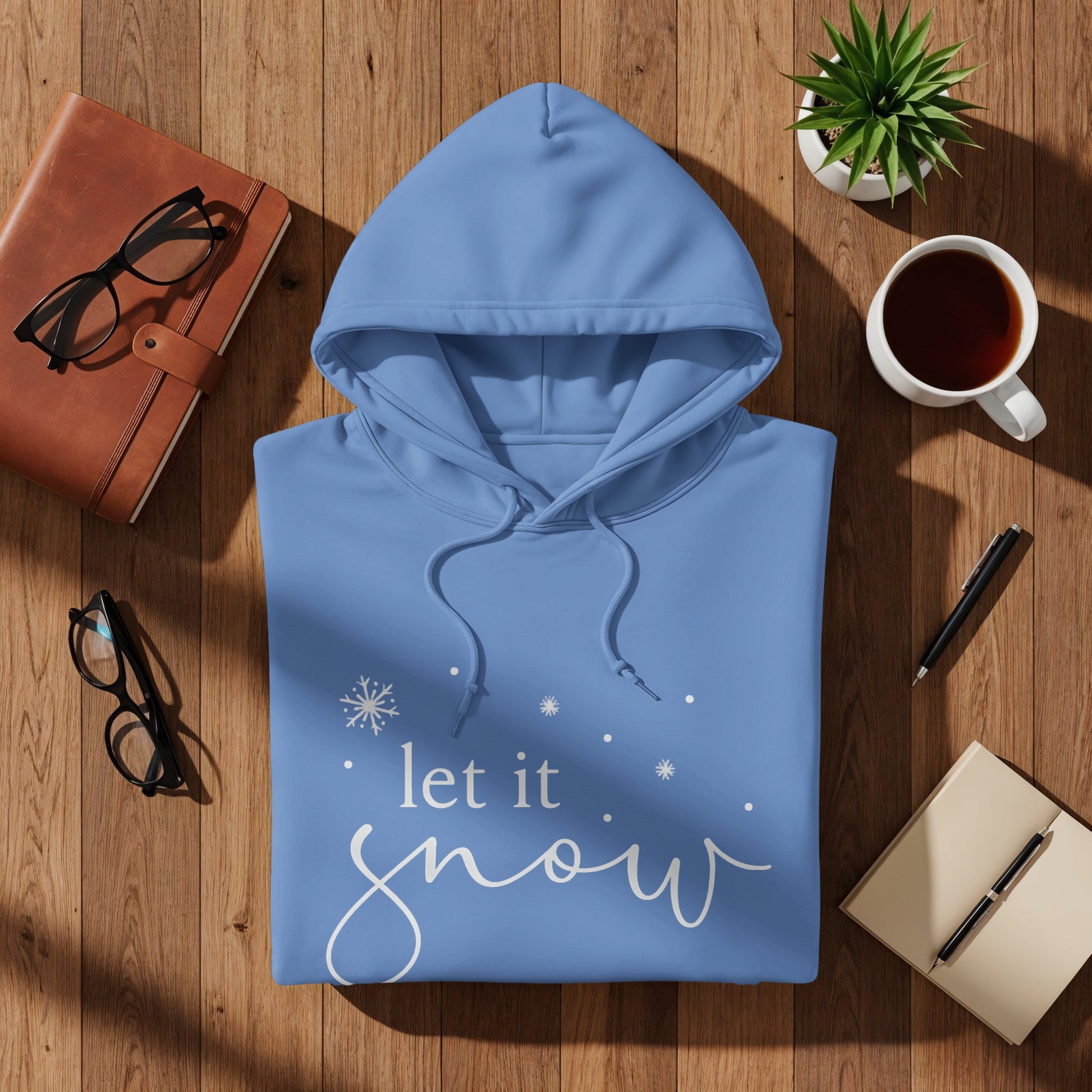 Let It Snow Design on Light Blue Hoodie Product