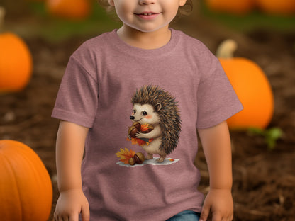 Cute Hedgehog with Fall Leaves Kids T-Shirt product