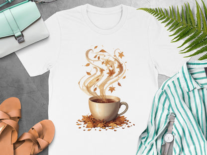 Autumn Coffee Cup with Leaves Design T-shirt product