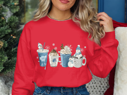 Festive Hot Cocoa and Snowman Long Sleeve Shirt