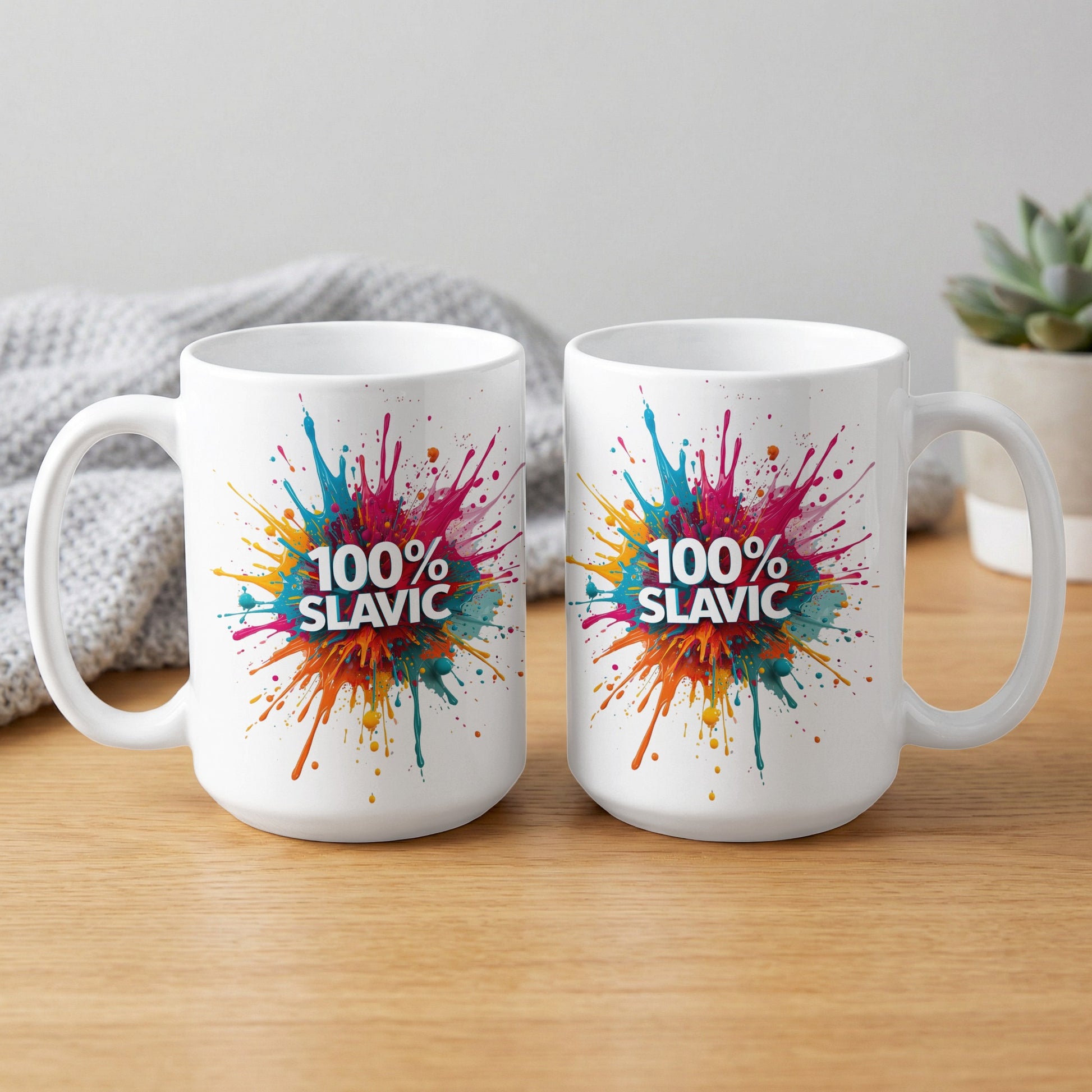 100% Slavic Paint Splatter Design White Mug product type