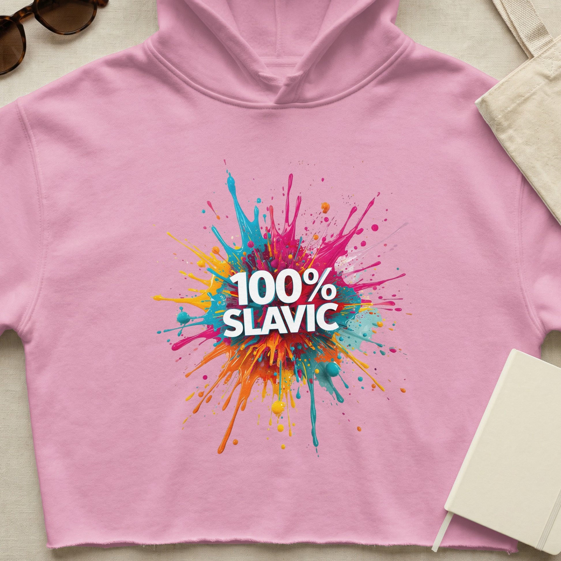 Pink 100% SLAVIC Paint Splatter Cropped Hoodie product type