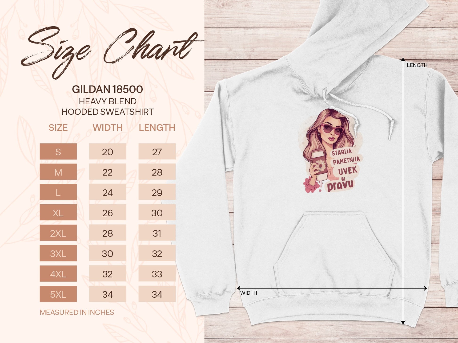 Gildan 18500 Heavy Blend Hooded Sweatshirt Size Chart