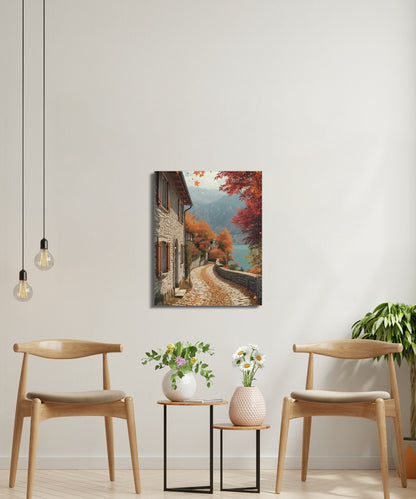 Scenic Autumn Lakeside House Wall Art product type