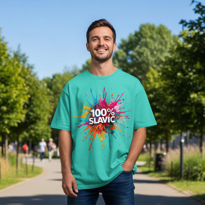 100% Slavic Colorful Paint Splash Design Teal T-shirt