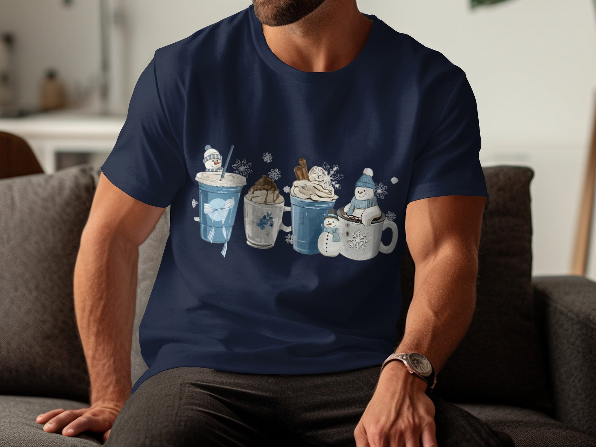 Snowman and Hot Cocoa Graphic Tee Shirt