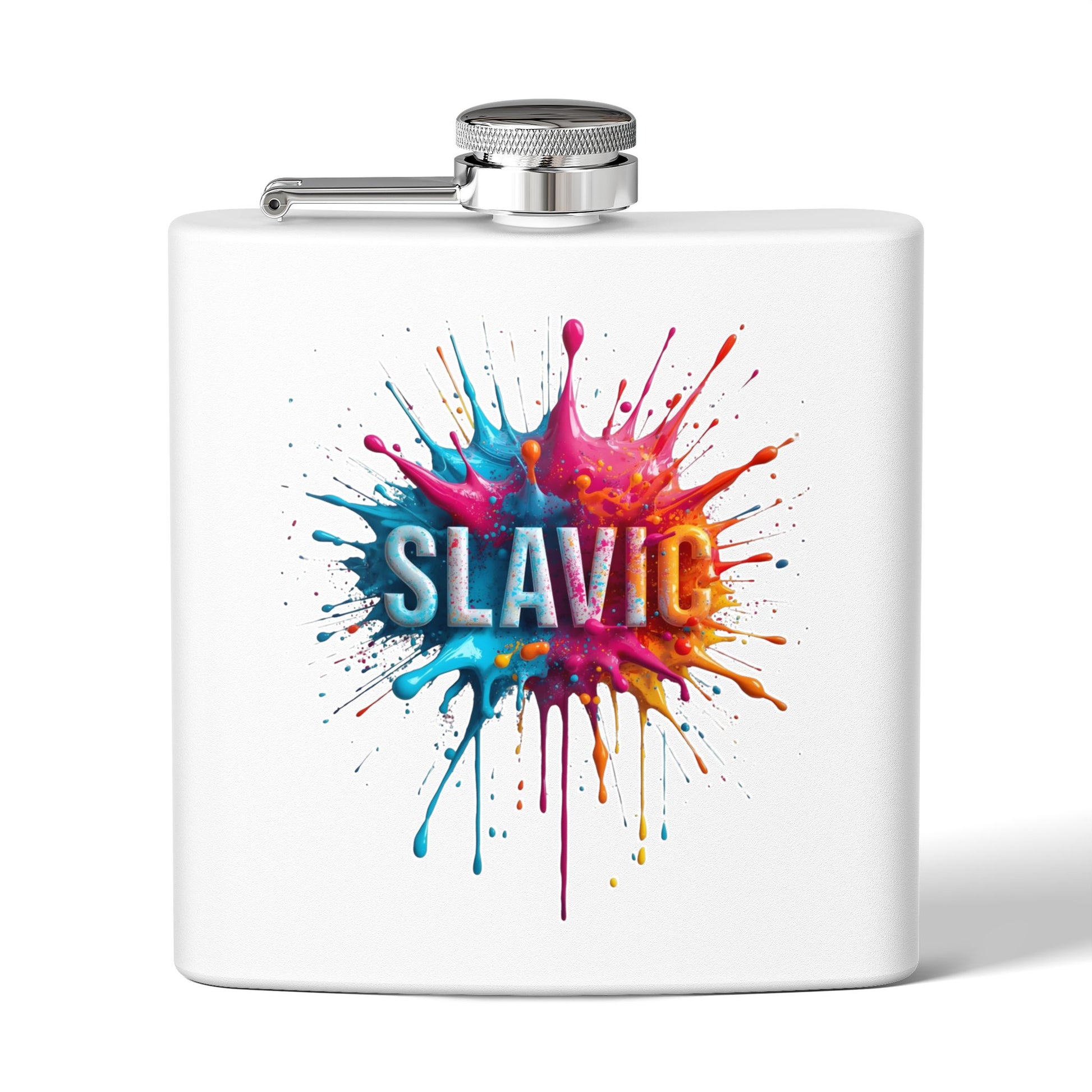 SLAVIC Vibrant Paint Splatter Abstract Artwork Flask product type