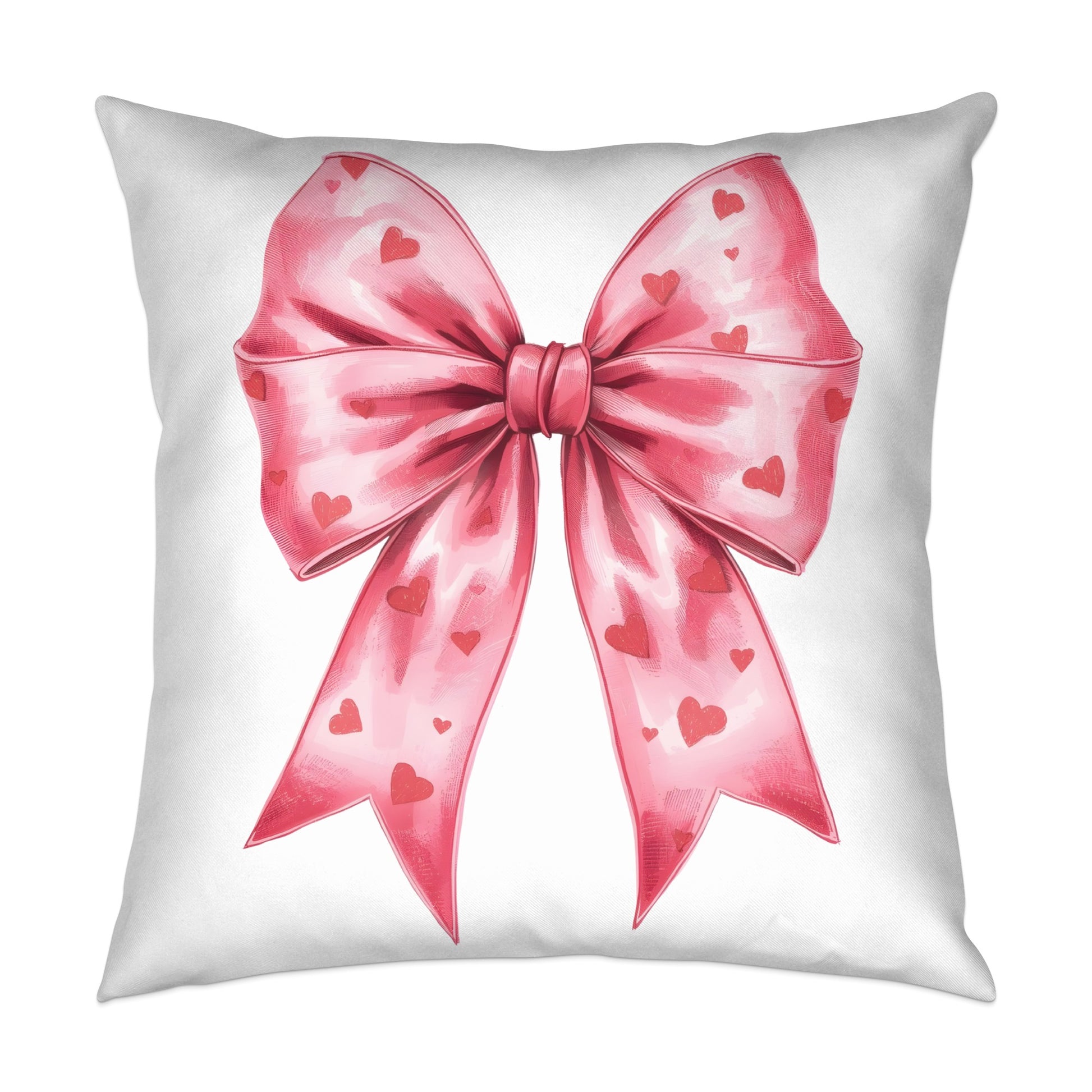 Pink Heart Bow on White Pillow for Decorative Touch
