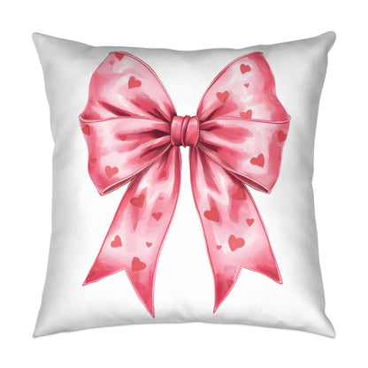Pink Heart Bow on White Pillow for Decorative Touch