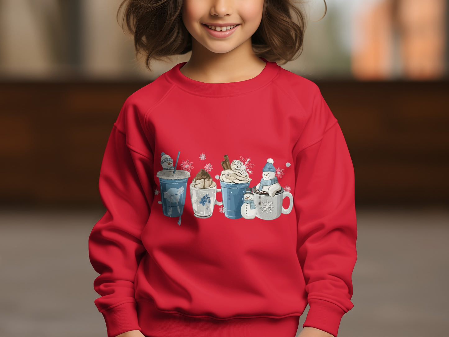 Kids Cozy Winter Themed Hot Cocoa Graphic Sweater