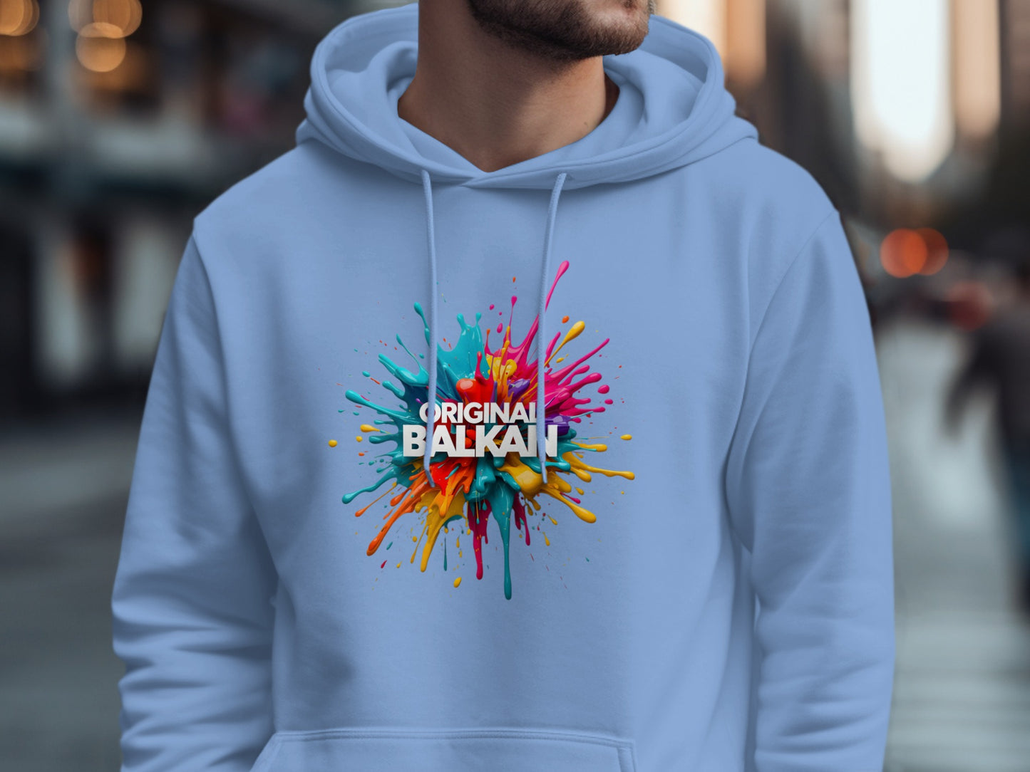 Light Blue Original Balkan Colorful Splatter Hoodie product type