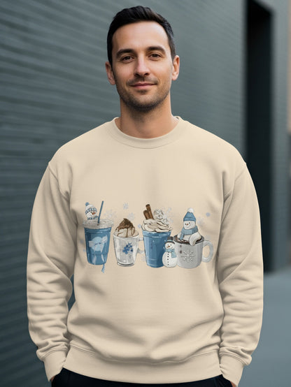 Cozy Winter-Themed Sweatshirt with Hot Drinks Print