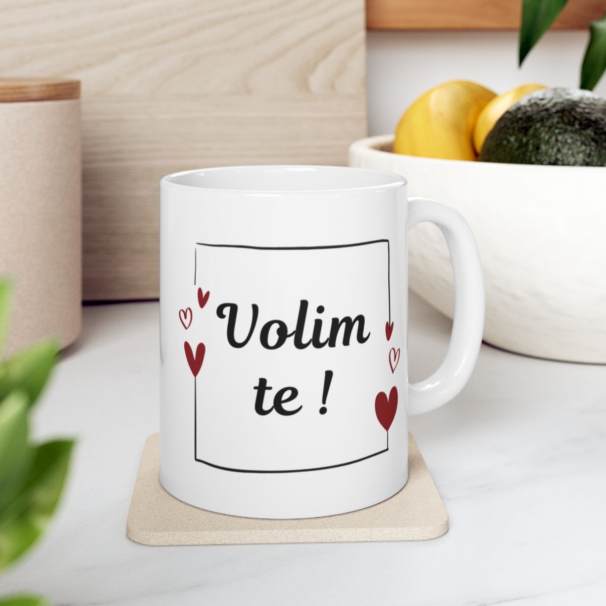 Volim te Ceramic Mug with Heart Accents Drinkware