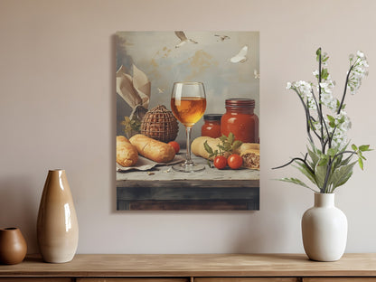 Rustic Kitchen Art Print Featuring Bread and Wine product