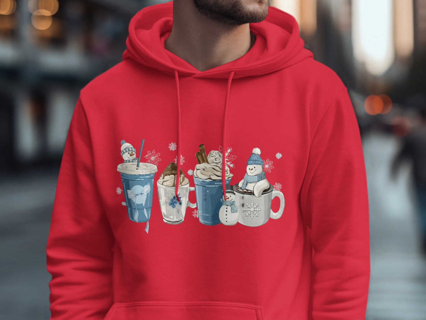 Festive Hot Beverages Snowman Red Hoodie