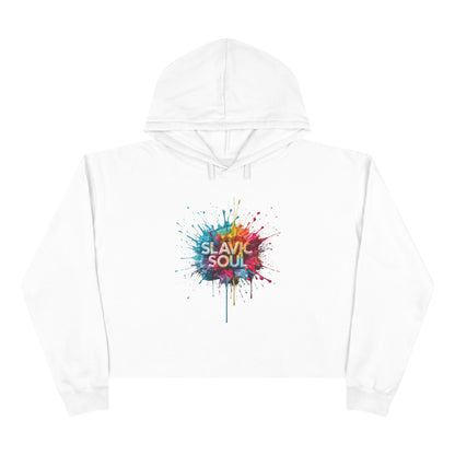 White Slavic Soul Paint Splatter Crop Hoodie product type