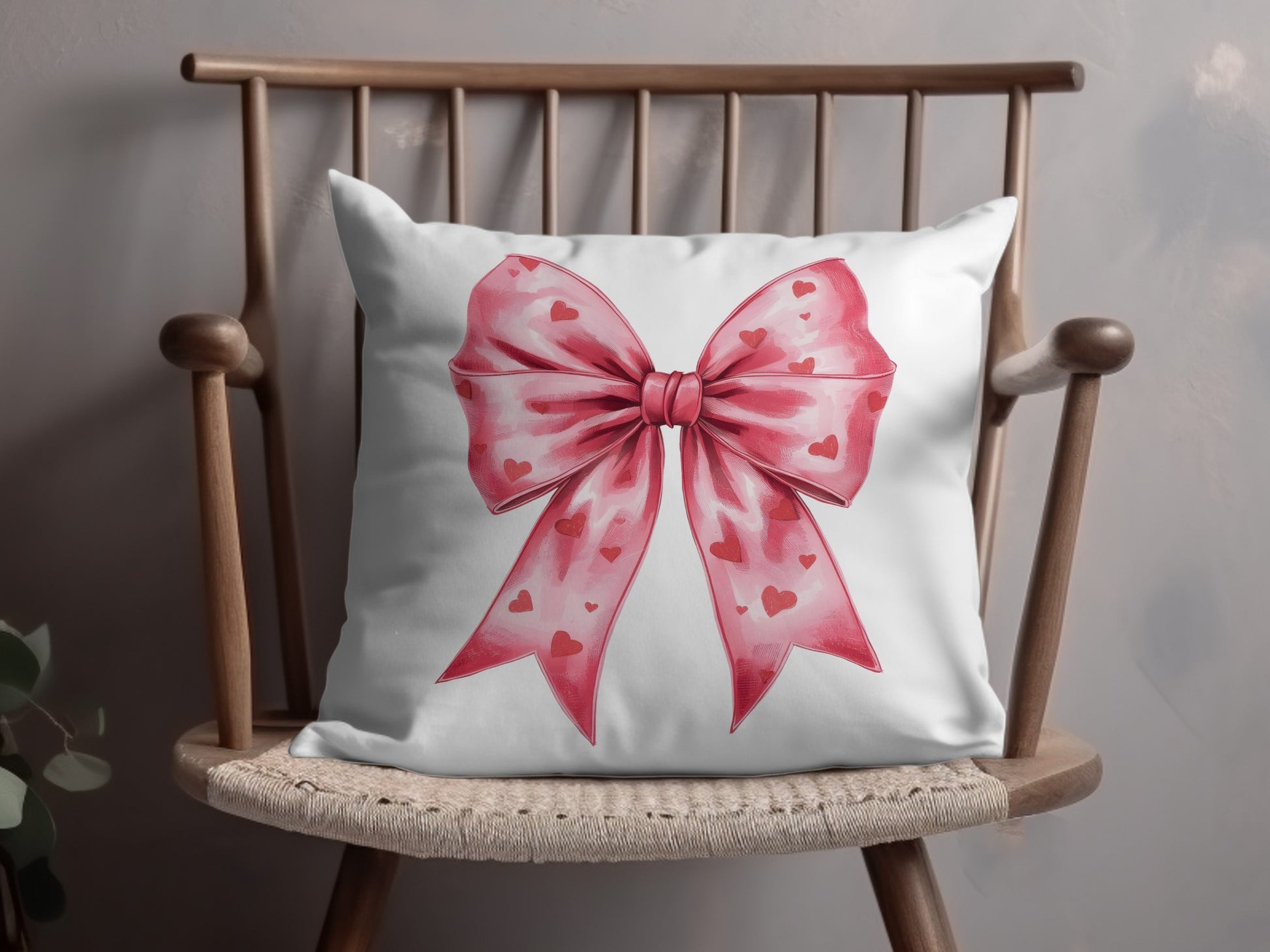 Pink Heart Bow Design Decorative Throw Pillow Cushion