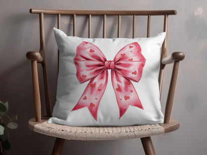 Pink Heart Bow Design Decorative Throw Pillow Cushion