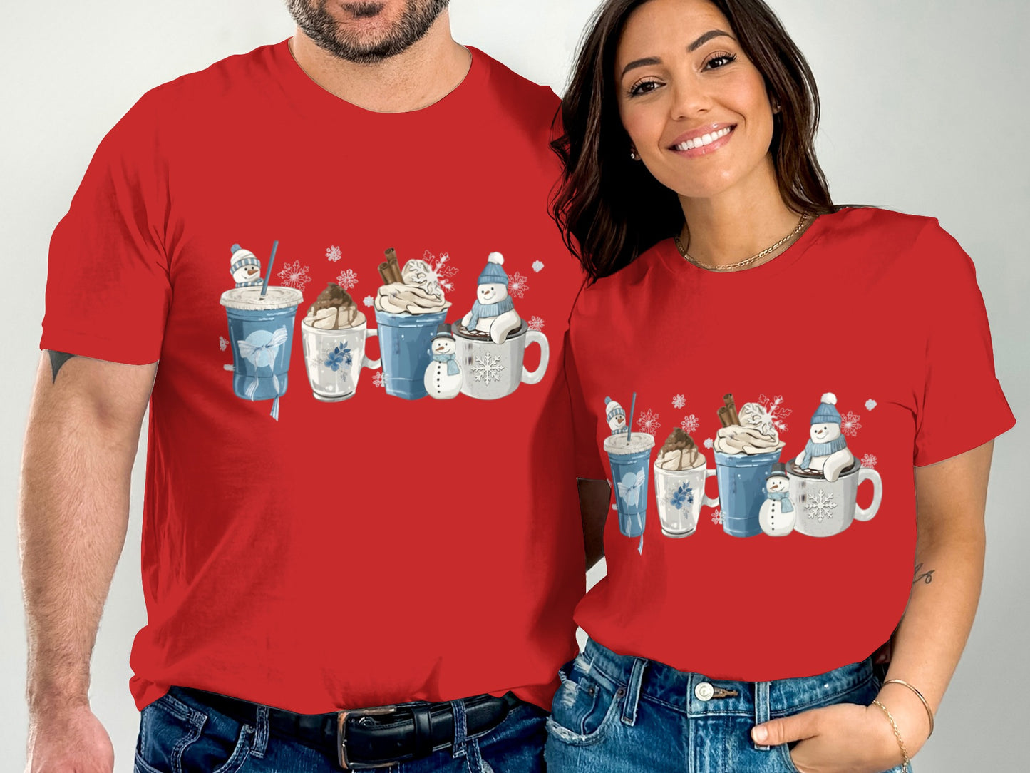 Cute Festive Snowmen and Hot Chocolate Tshirt