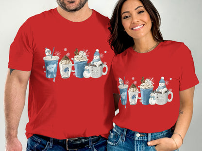 Cute Festive Snowmen and Hot Chocolate Tshirt
