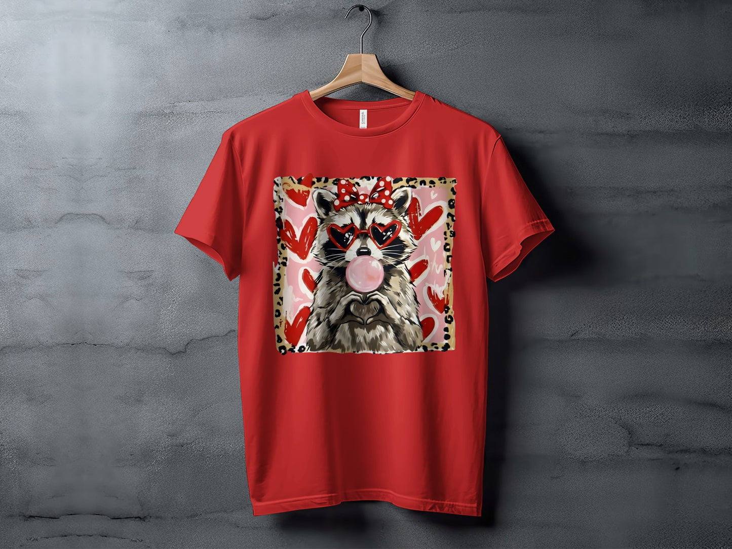 Cute Raccoon With Hearts Red T-Shirt Valentine Theme