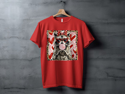 Cute Raccoon With Hearts Red T-Shirt Valentine Theme