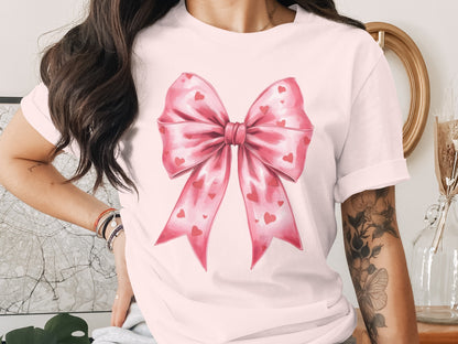 Pink Bow with Heart Accents Women's T-Shirt