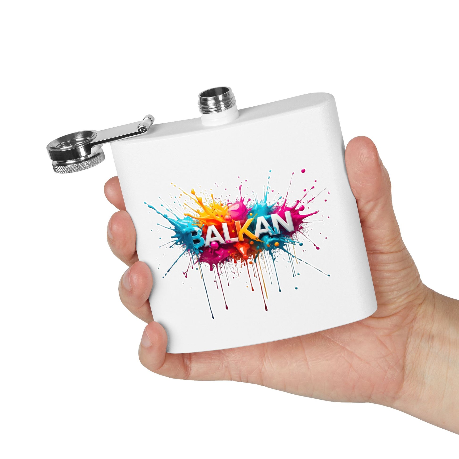 Balkan colorful paint splatter hip flask