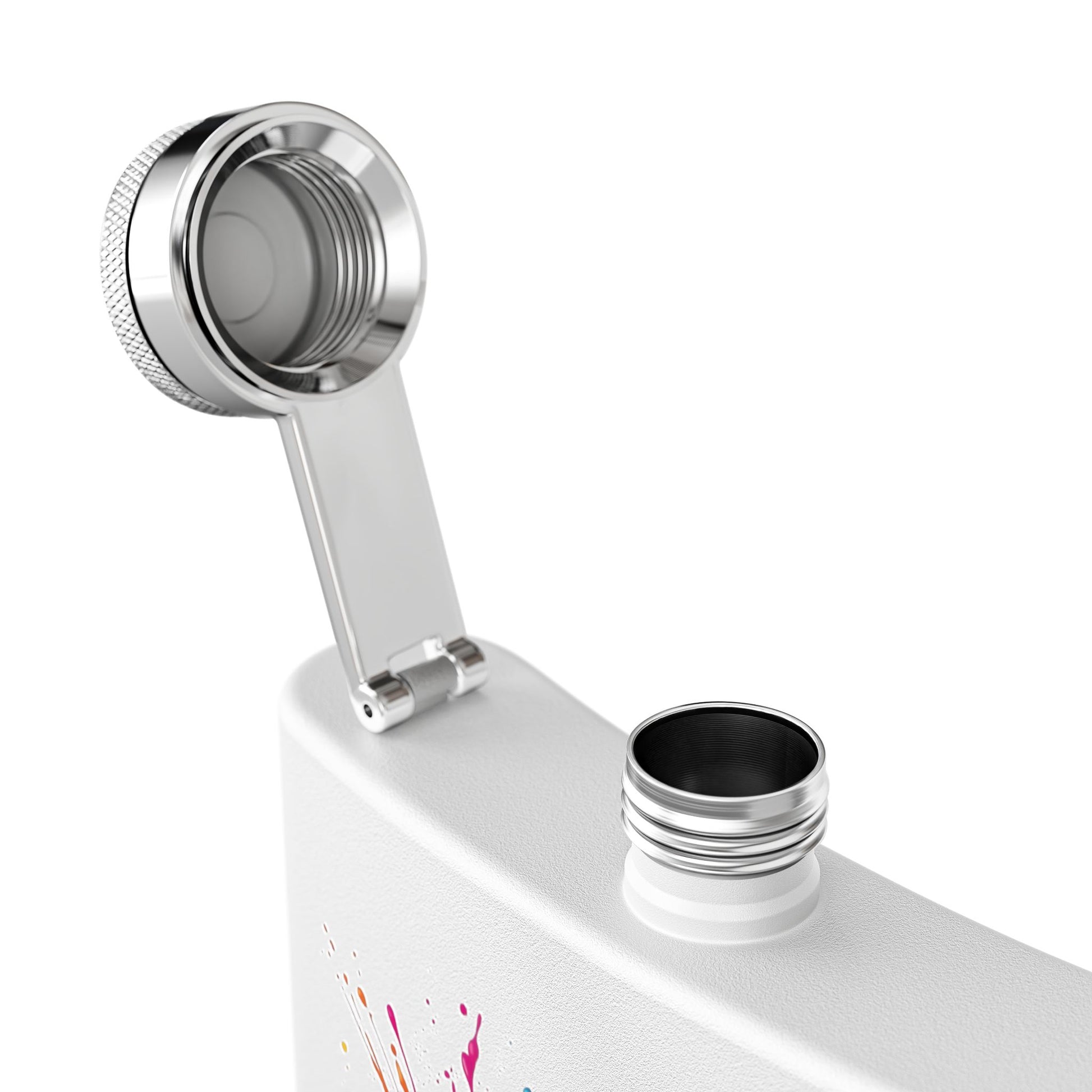 White Flask Colorful Splatter Open Hinged Cap Product Type
