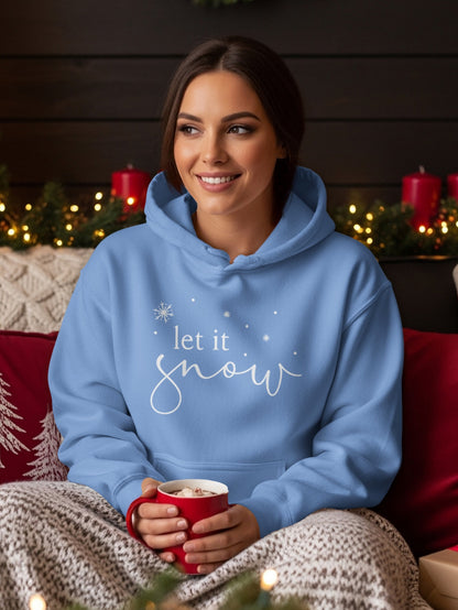 Let it snow hoodie with white text and festive design