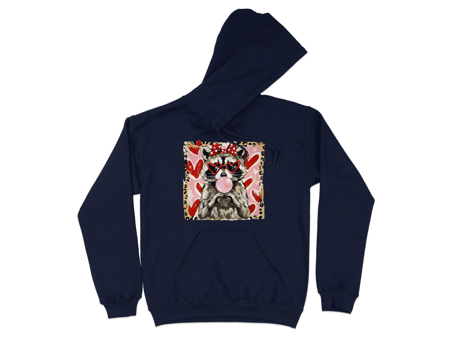 Cute Cat with Hearts Design on Navy Blue Hoodie