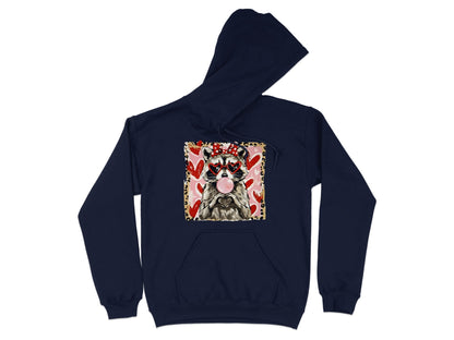 Cute Cat with Hearts Design on Navy Blue Hoodie