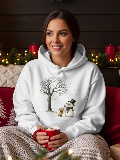 Cute Winter Scene with Snowman and Dog Hoodie