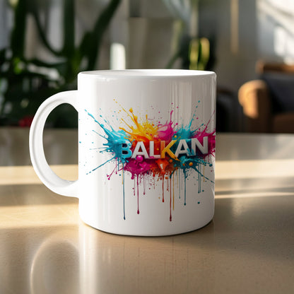 Vibrant Balkan Text Colorful Paint Splash Mug product type