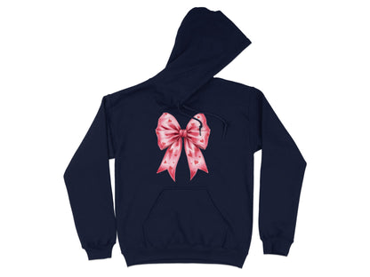 Navy Hoodie with Pink Heart Bow Design Hoodie