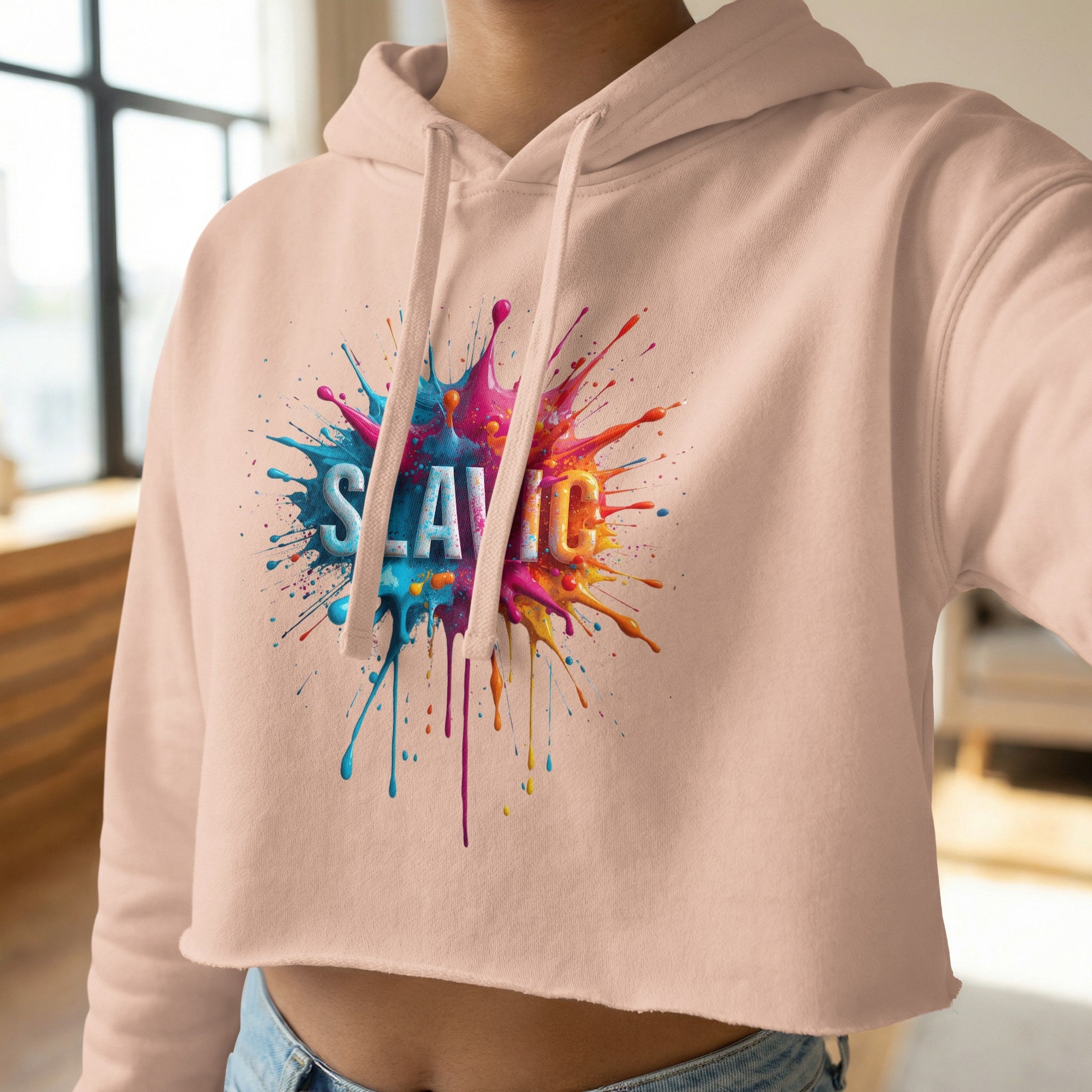 Slavic Colorful Paint Splash Crop Hoodie product type