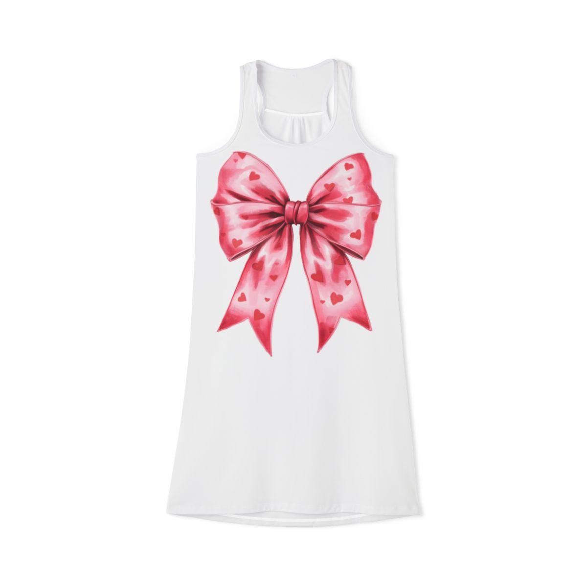 Pink Heart Pattern Bow White Sleeveless Dress product type