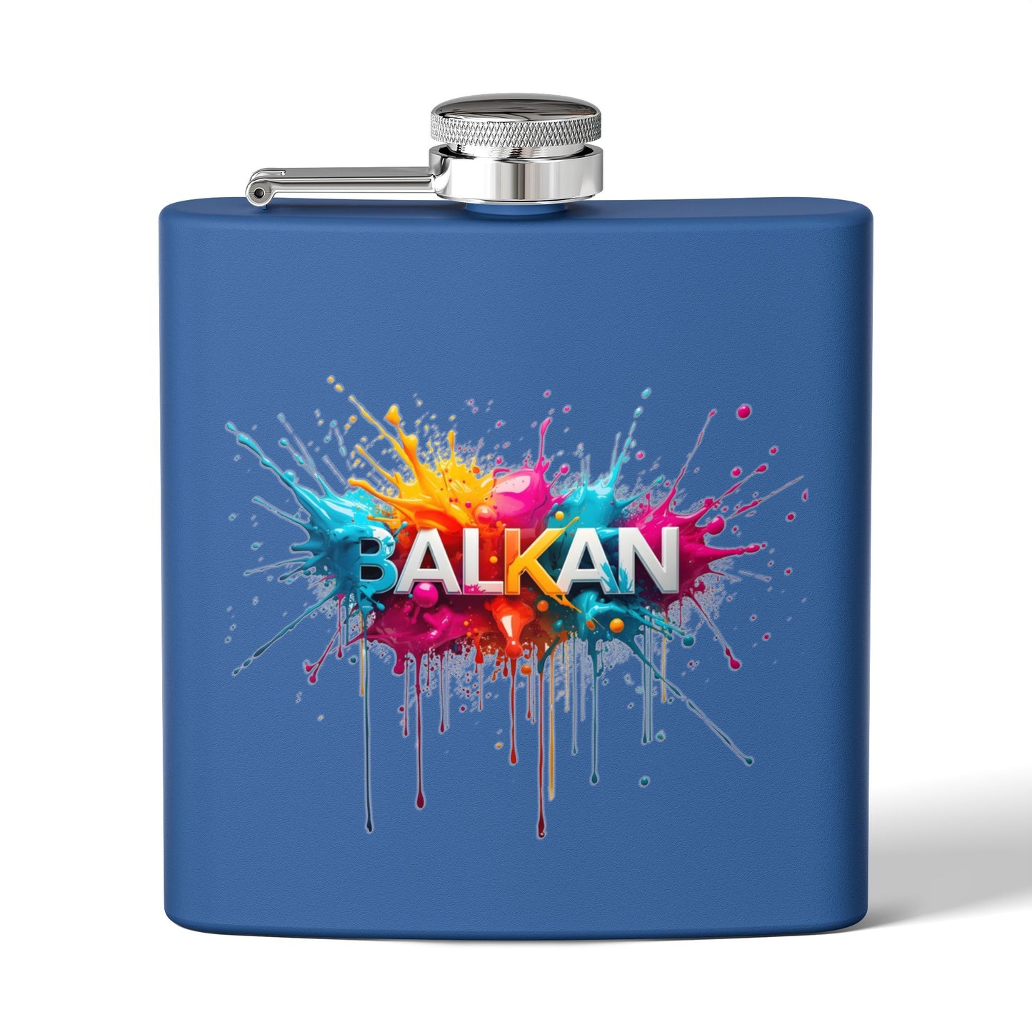 Blue Balkan Colorful Paint Splatter Art Design Flask product type