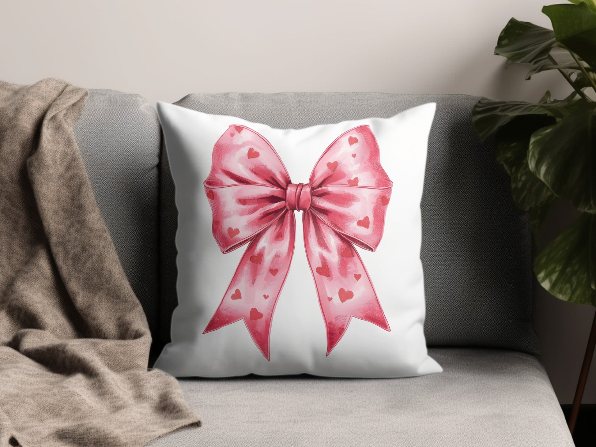 Pink Heart Valentine's Bow Pattern Pillow product