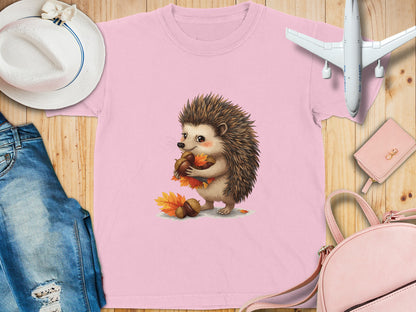 Cute Hedgehog with Acorn Pink Fall T-shirt product
