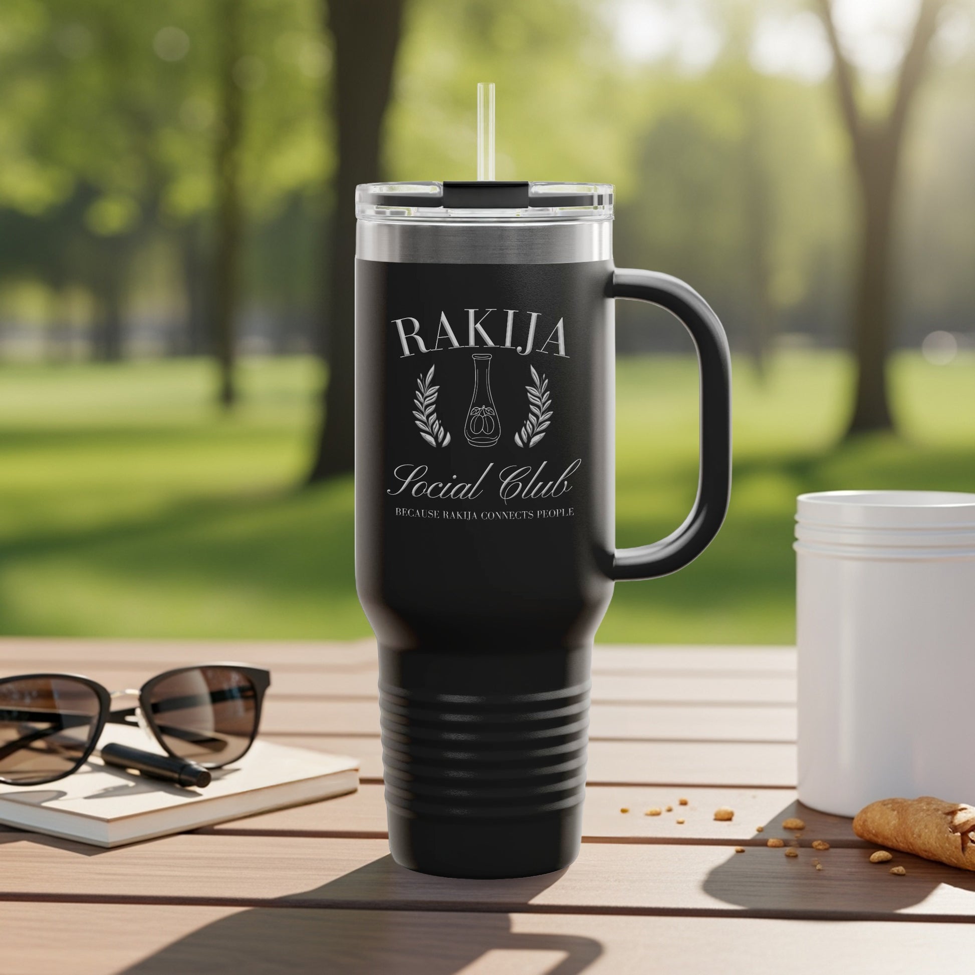 Rakija Social Club Travel Mug with Handle and Straw