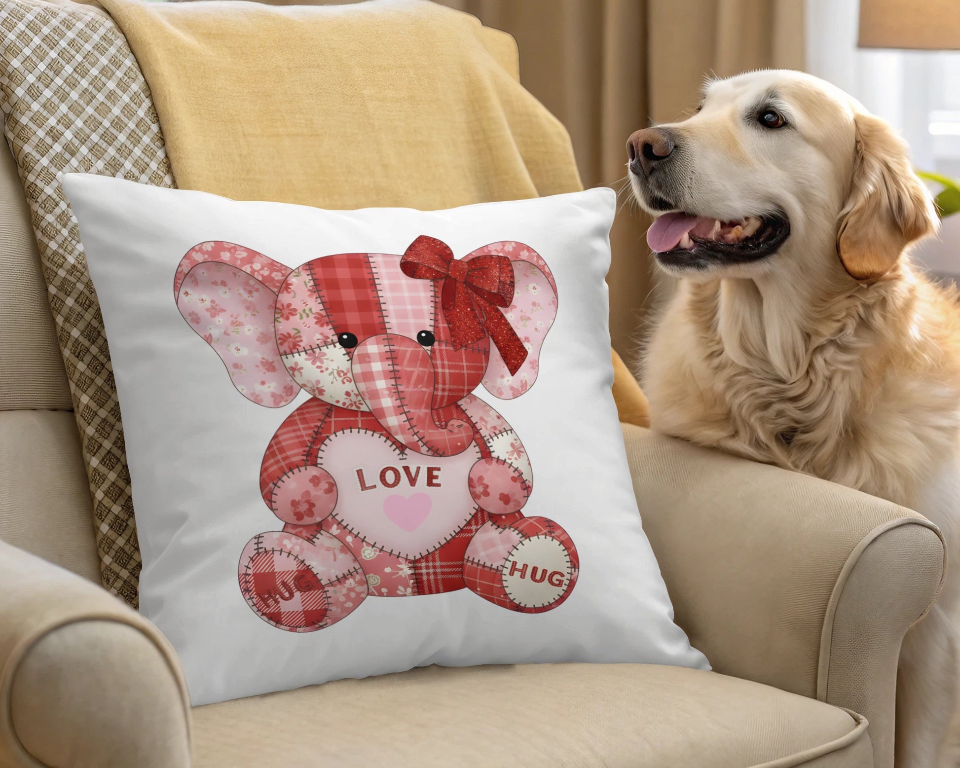 Adorable Elephant with Love Hug Design Pillow Cover